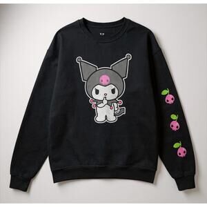 Kuromi‎ Sanrio Sweatshirt L Pink Skull Graphic Cozy Black Crewneck 2023 Bioworld